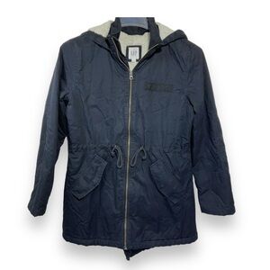GAP Jacket Women’s Sherpa Lined‎ Hooded Fishtail Parka Black Winter Coat Size M